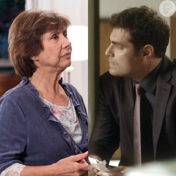 Zuza (Ana Rosa) confronta Ciro (Thiago Lacerda) e ameaça revelar seu segredo, na novela 'A Lei do Amor'