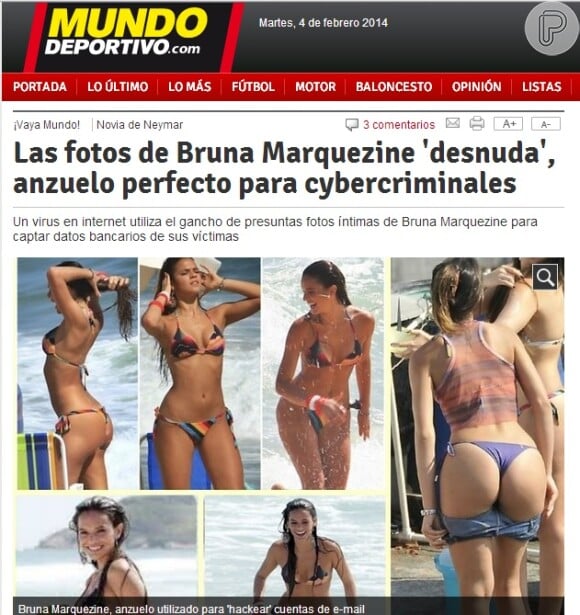 O golpe dos hackers com fotos de Bruna Marquezine viraram notícia na mídia espanhola