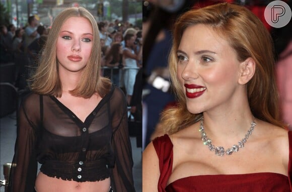 Scarlett Johansson é outra que nega plásticas, mas que aparece com o nariz mais fino nas imagens
