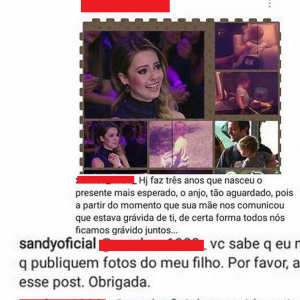 Sandy reprova postagem de fã com fotos do filho, Theo, nesta terça-feira, dia 27 de junho de 2017