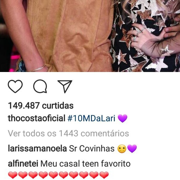 Larissa Manoela apelida Thomaz Costa em foto postada por ele