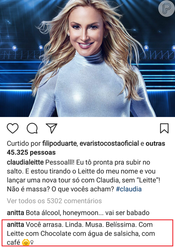 Anitta aprovou a mudança de Claudia Leitte, que retirou o sobrenome para turnê