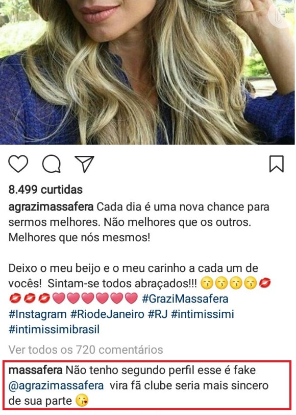 Grazi Massafera ficou incomodada com um perfil falso no Instagram