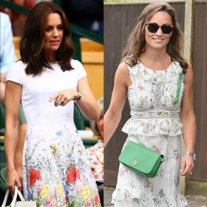 Kate Middleton e Pippa Middleton optaram por looks florais para prestigiarem o torneio de Wimbledon, em Londres, em 16 de julho de 2017