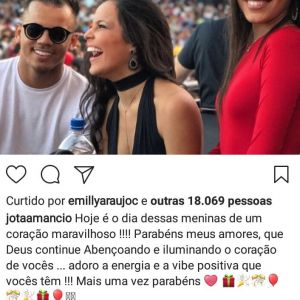 Jô Amancio homenageou a ex-BBB Emilly Araújo por seu aniversário de 21 anos nesta segunda-feira, 24 de julho de 2017