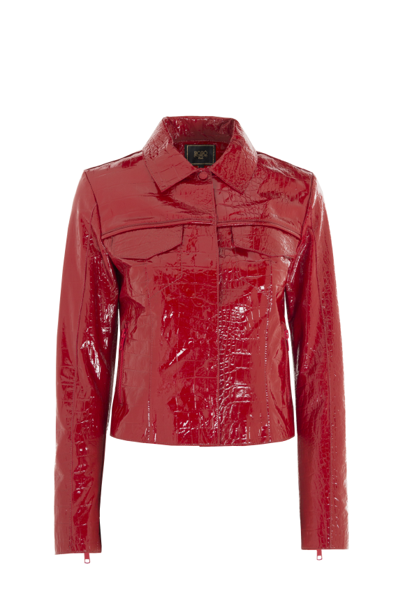 A jaqueta croco de verniz usada por Lala Rudge custa R$ 4.998