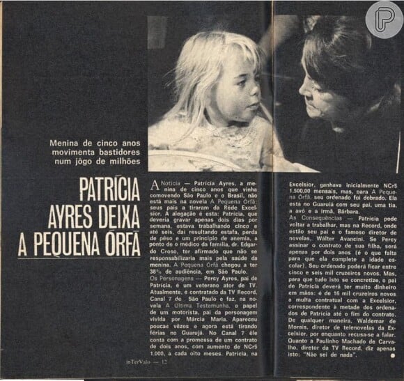 Aos cinco anos, Patrícia Ayres abandonou a novela 'A Pequena Órfã' porque estava gravando mais horas do que deveria