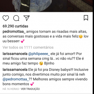 Larissa Manoela rebate piadas de que levaria o melhor amigo, Pedro Motta, a Disney