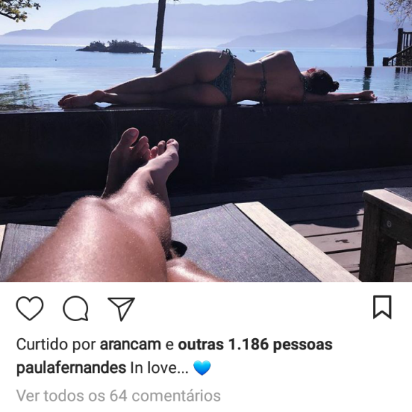 Paula Fernandes posou de biquíni fio-dental e ganhou elogio do namorado, Thiago Arancam