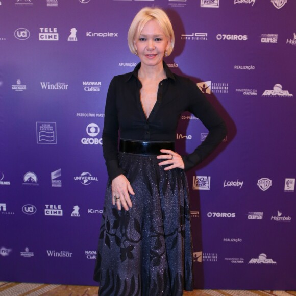 Julia Lemmertz usou look com saia brilhosa e sandálias com detalhes coloridos no Grande Prêmio do Cinema Brasileiro, realizado no Theatro Municipal do Rio de Janeiro nesta terça-feira, 5 de setembro de 2017