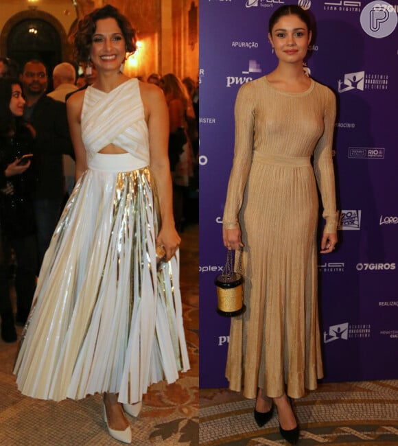 Camila Pitanga e Sophie Charlotte se destacaram com vestidos brilhosos no Grande Prêmio do Cinema Brasileiro. Veja mais looks!