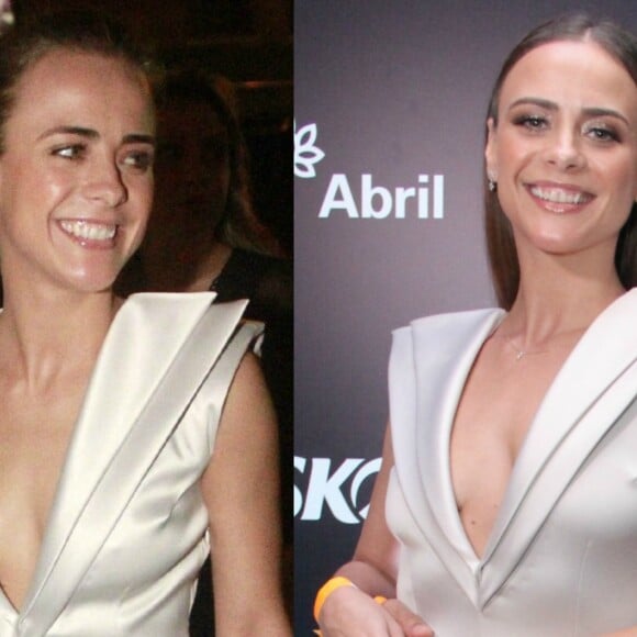 Juliana Silveira repetiu o mesmo vestido 7 anos depois. Atriz usou peça em aniversário de Luciano Huck em Nova York, em 2010, e, nesta quinta-feira, 14 de setembro de 2017, na festa da revista 'Cosmopolitan'