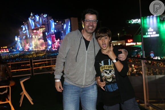 Bruno Mazzeo teve a companhia de João Mazzeo, seu filho, para aproveitar a noite do dia 23 de setembro de 2017, que tinha o Guns N' Roses como atração principal do Rock in Rio