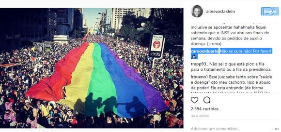 Carol Duarte responde post da namorada, Aline klein, sobre cura gay: 'Não se cura não'