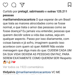 Marília Mendonça rebateu comentário preconceituoso de seguidor no Instagram nesta terça-feira, 19 de setembro de 2017