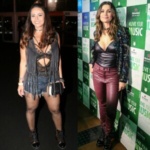 Viviane Araújo e Flávia Alessaram apostaram na mesma bota da grife Louis Vuitton para curtir o Rock in Rio. A peça é avaliada em R$ 5.400