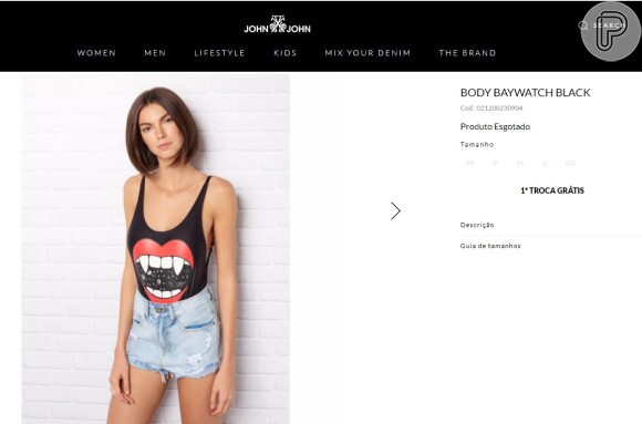 O body usado por Carla Diaz e Aline Gotschalg custa R$ 400. Mas está esgotado no site da grife