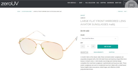 Os óculos da marca Zero UV custam US$ 10 (cerca de R$ 31)