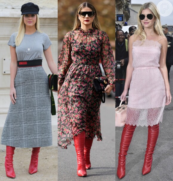 Lala Rudge e Thássia Naves compõem looks com bota vermelha na Semana de Moda de Paris. Veja as produções!