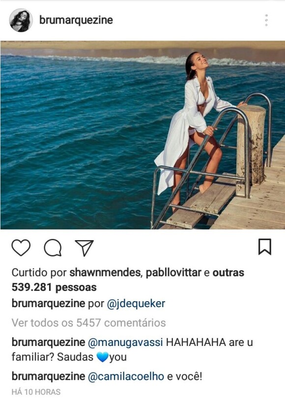 Bruna Marquezine ganha curtida de Shawn Mendes em foto no Instagram