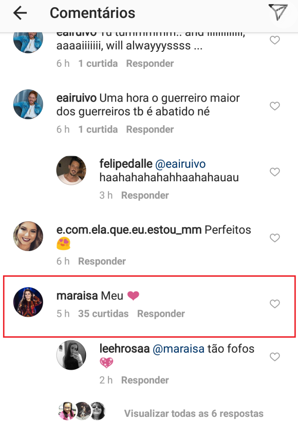 Dupla de Maiara, Maraisa comentou foto do namorado, Wendell Vieira, no Instagram nesta sexta-feira, 6 de outubro de 2017
