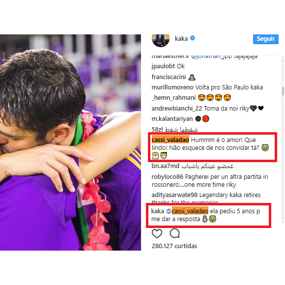 Kaká responde fã sobre casamento com namorada, Carol Dias:'5 anos para resposta'