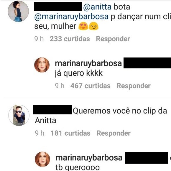 Fãs pedem para Anitta convidar Marina Ruy Barbosa para seu próximo clipe