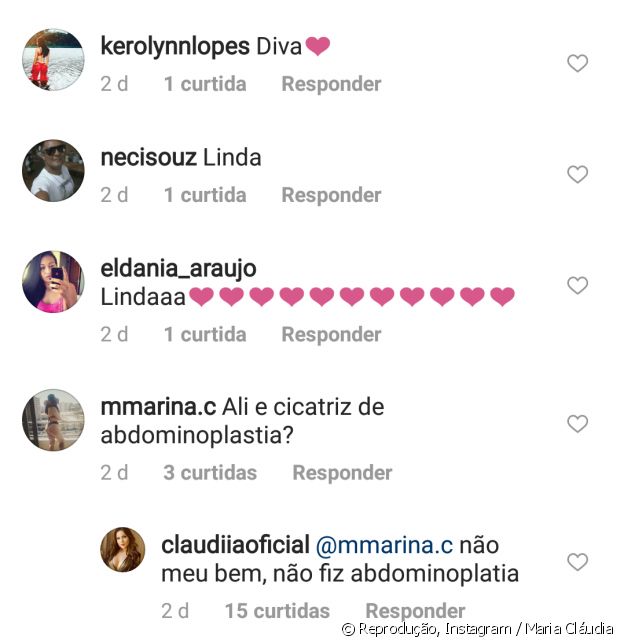 Ex-BBB Maria Cláudia negou cirurgia plástica no abdômen em seu perfil no Instagram
