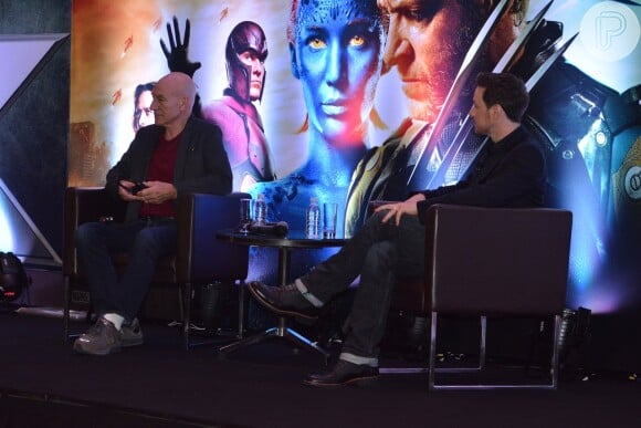 Patrick Stewart e James McAvoy participam de coletiva de imprensa do filme 'X-Men: Dias de um Futuro Esquecido', em hotel de São Paulo