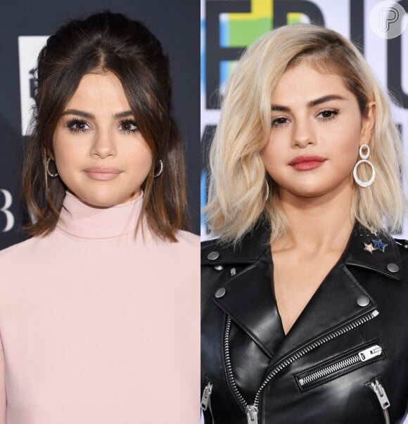 Selena Gomez surge com os cabelos loiros no American Music Awards, em Los Angeles, em 19 de novembro de 2017
