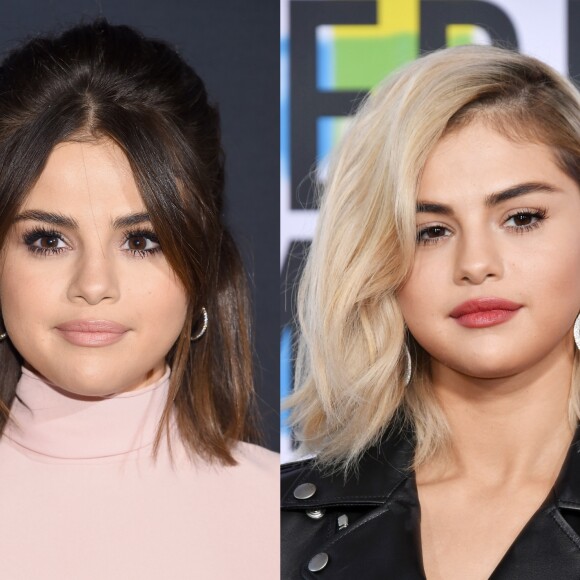 Selena Gomez surge com os cabelos loiros no American Music Awards, em Los Angeles, em 19 de novembro de 2017