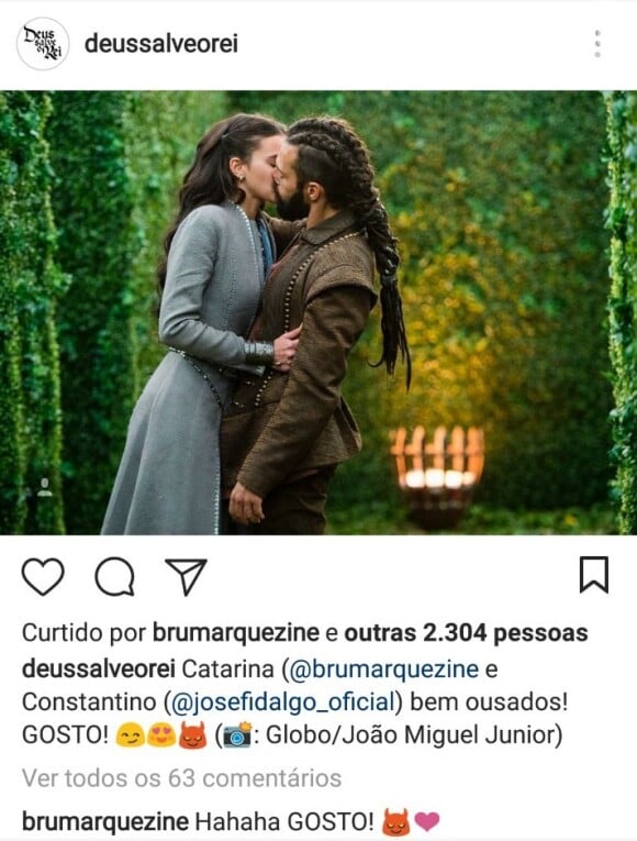 Bruna Marquezine comenta fotos de cena de beijo com ator José Fidalgo