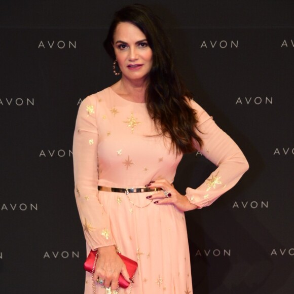 Luiza Brunet usou look rosé com estrelas douradas na 22ª edição do Prêmio Avon de Maquiagem, na Bienal do Ibirapuera, em São Paulo, nesta quinta-feira, 23 de novembro de 2017