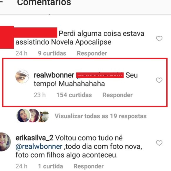 William Bonner ironiza em resposta a fã sobre novela 'Apocalipse' em seu Instagram