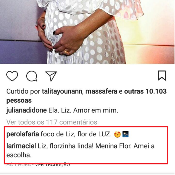 Pérola Faria e Larissa Maciel comentaram na foto de Juliana Didone