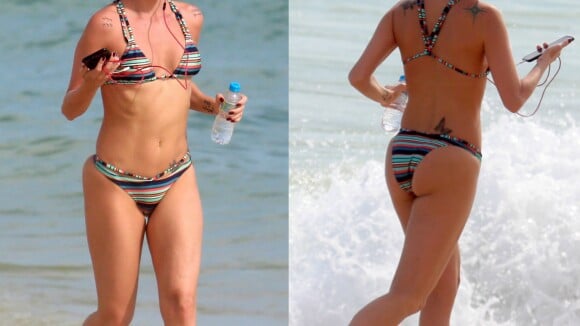 Luiza Possi corre em praia do Rio e mostra boa forma de biquíni. Veja fotos!