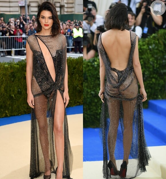 Kendall Jenner ousou com um vestido fio-dental feito com apenas um pedaço de fio de nylon no MET Gala 2017
