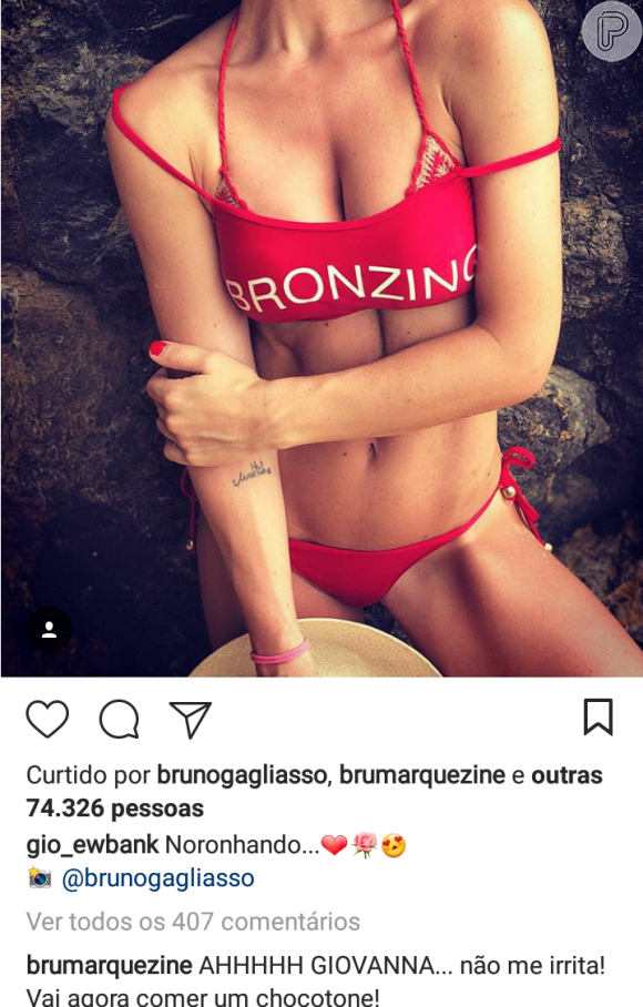 Bruna Marquezine deixou um comentário da foto de Giovanna Ewbank nesta terça-feira, 26 de dezembro de 2017