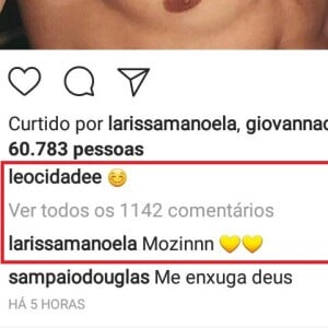 'Mozin', escreveu Larissa Manoela na postagem de Leo Cidade