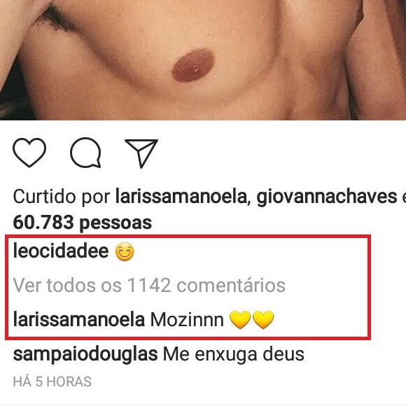 'Mozin', escreveu Larissa Manoela na postagem de Leo Cidade
