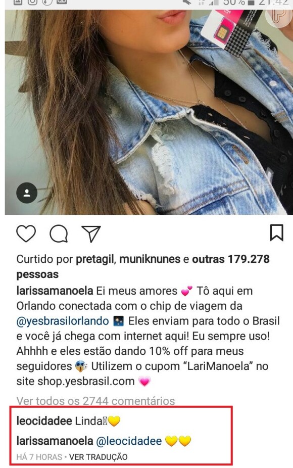 Larissa Manoela ganha elogio de Leo Cidade em foto