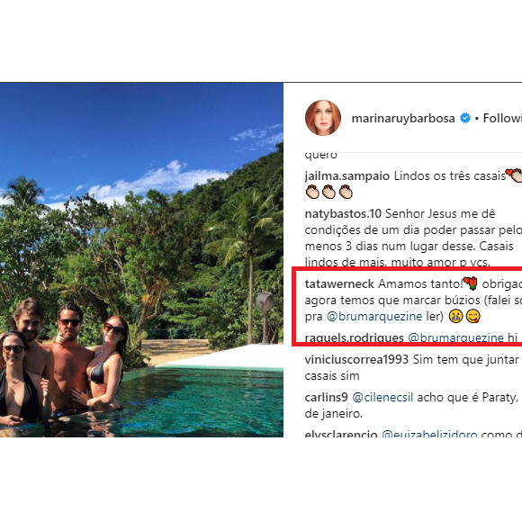 Marina Ruy Barbosa pede foto com Bruna e Neymar após posar com Tatá Werneck nesta terça-feira, dia 02 de janeiro de 2018