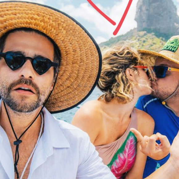 Giovanna Ewbank zoou o marido, Bruno Gagliasso, ao dar selinho em amigo durante passeio de barco em Fernando de Noronha