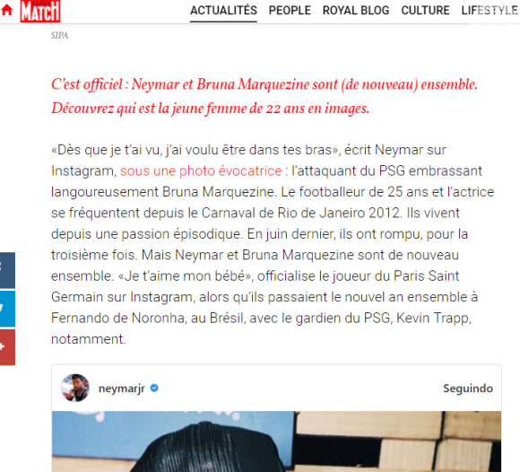 Neymar e Bruna Marquezine tem namoro descrito como 'paixão episódica' pela revista 'Paris Match'