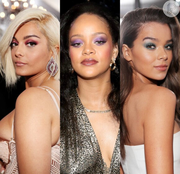 Bebe Rexha, Rihanna e Hailee Steinfeld usaram sombras coloridas no Grammy Awards 2018