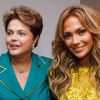 Jenniffer Lopez posa ao lado de Dilma Rousseff durante a Copa do Mundo (12 de junho de 2014)