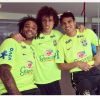 Marcelo, David Luiz e Thiago Silva posaram juntos durante treino na academia em clima de descontração
