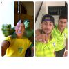 Neymar publica foto com Hulk ao lado da montagem com bonecos dos dois na mesma posição