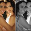 Clara (Giovanna Antonelli) e Marina (Tainá Müller) insinuam cena de amor em sua noite de núpcias, na novela 'Em Família'
