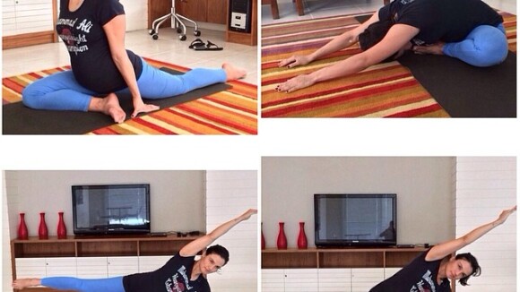 Aos oito meses de gravidez, Kyra Gracie pratica ioga: 'Melhora o equilíbrio'